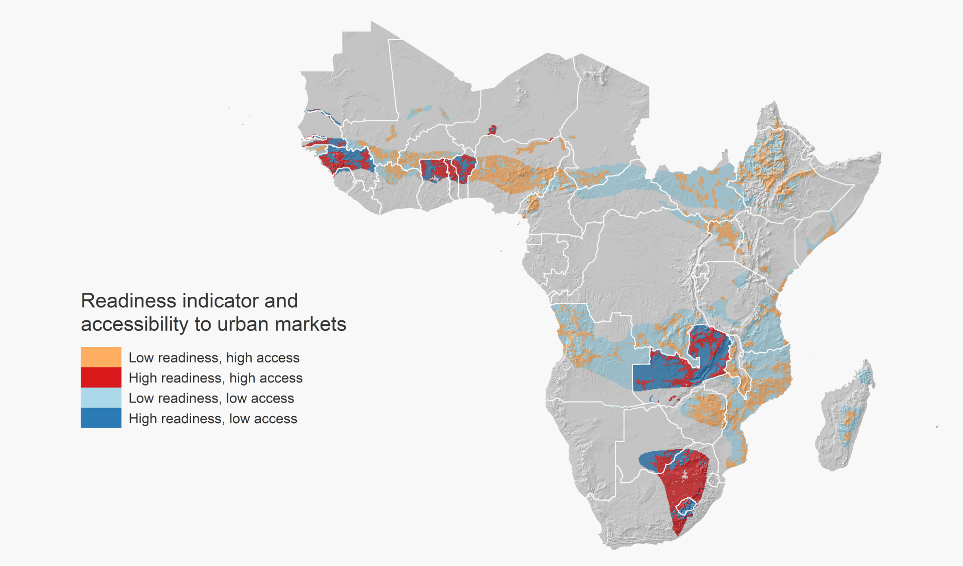 Data Insight 6, Map 1: Readiness indicator and accessibility to urban markets