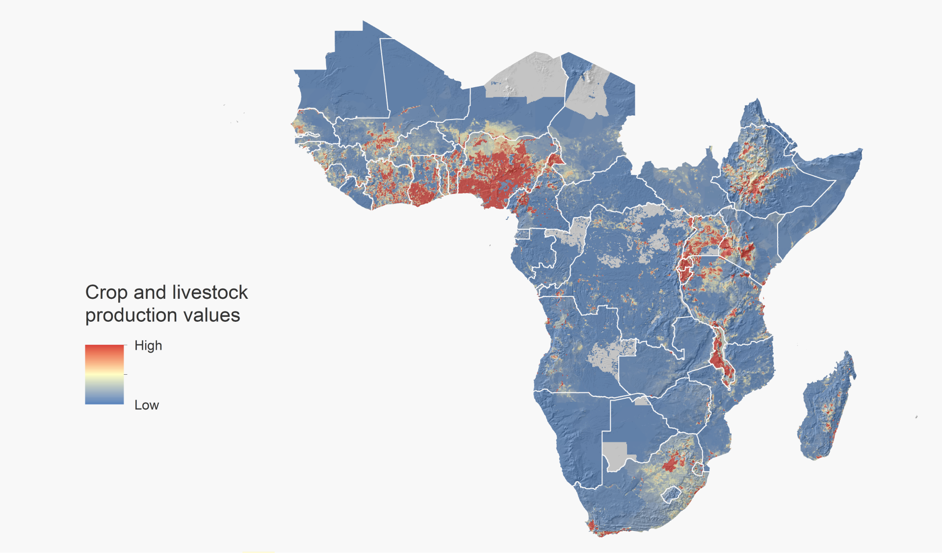 Data Insight 2, Map 1: Agricultural value of production, including crop and animals